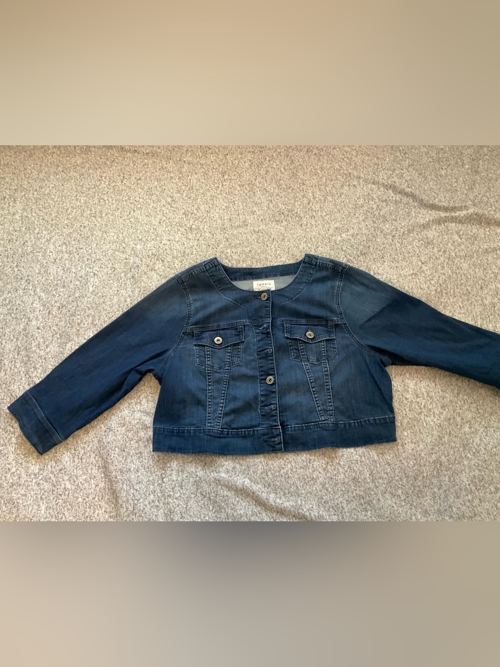 Torrid 2 Dark Blue Denim Jean Jacket Denim Crop Collarless Jacket 2XL